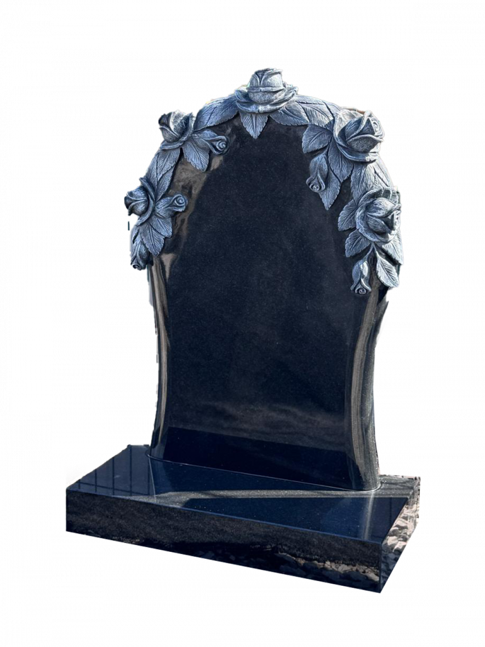 The Eden memorial headstone with hand carved roses in all polished black