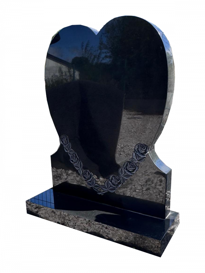 Heart shaped memorial headstone in all polished black
