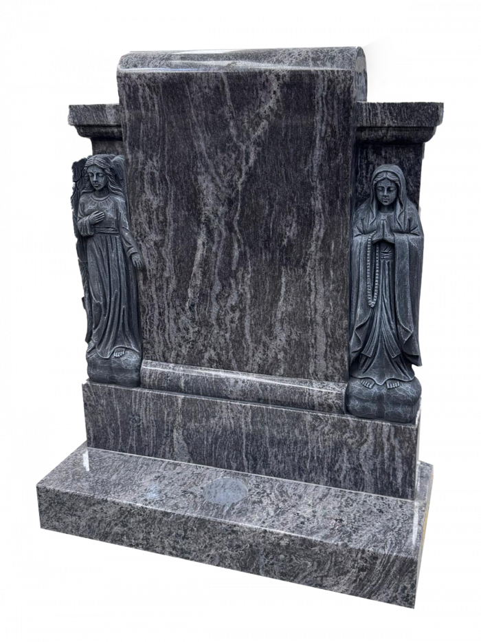 The scroll memorial headstone with our lady