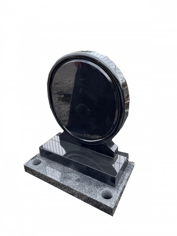 The Somerset memorial headstone in all polished black with dove grey under base